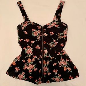 Floral Zip Up Peplum Bustier Tank